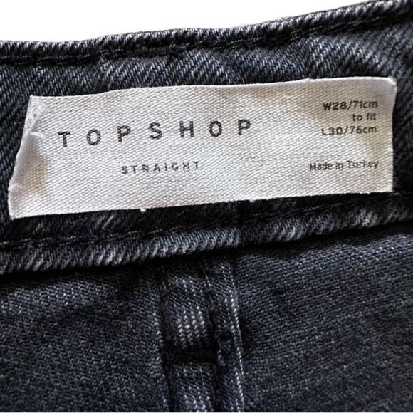 Topshop Straight Raw Hem Black Denim Popper Snap Cropped High Waist Jeans Sz 28 - Picture 5 of 10